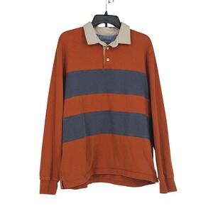 L.L. Bean Signature Rugby Shirt L Orange Blue Preppy Collegiate Blokecore Stripe